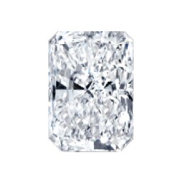 Radiant-cut loose diamond, face-up view
